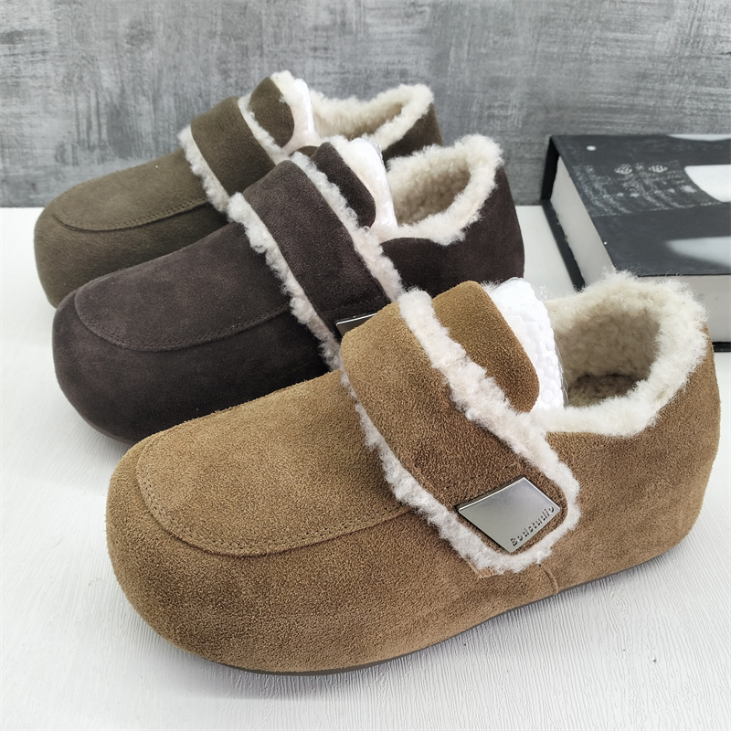 撤柜处理折扣真皮女鞋2025冬新款时尚勃肯鞋羊毛保暖牛反绒女棉鞋