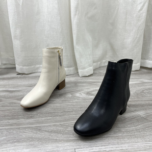 撤柜处理折扣真皮女鞋2023秋新款圆头中跟百搭欧美休闲牛皮女短靴