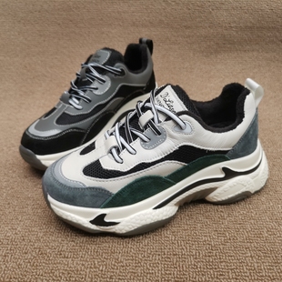 加绒女鞋 撤柜处理折扣外贸真皮女鞋 运动休闲老爹鞋 时尚 2020冬新款