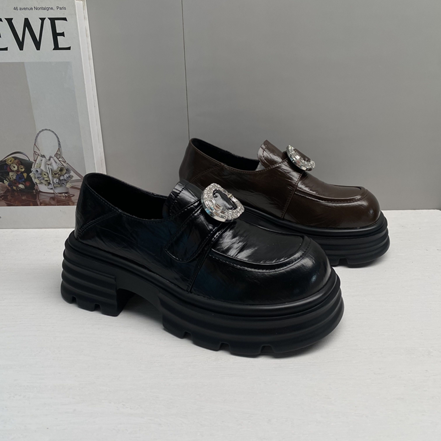 撤柜处理折扣外贸女鞋2025秋新款乐福鞋一脚蹬舒适百搭增高女单鞋