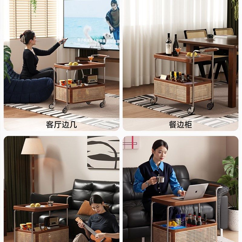 实木可移动边g几收纳中古不锈钢小推车客厅沙发储物置物架藤编餐,住宅家具,移动边几/推车,淘宝优惠券,粉丝福利购,淘宝优惠卷