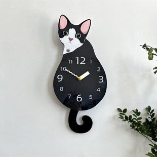 尾巴摆动德文猫咪创意装饰挂墙钟表D客厅餐厅静音时钟挂钟家居饰