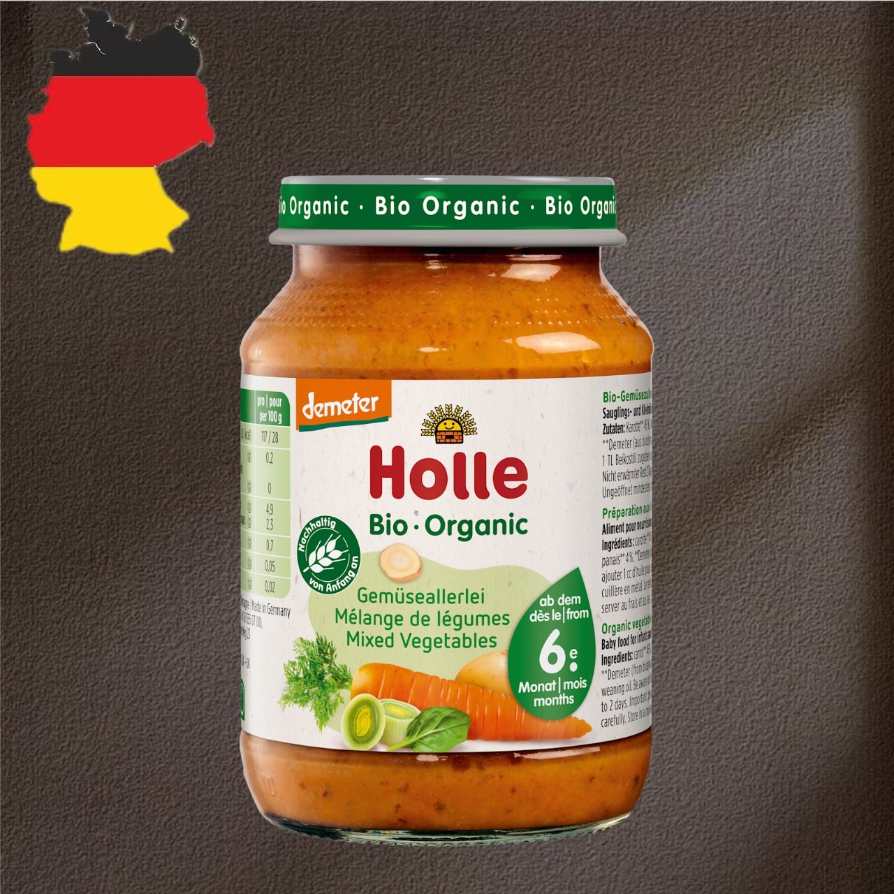 德国代购满300包邮Holle 6个月+有机demeter意大利炖蔬菜辅食190g