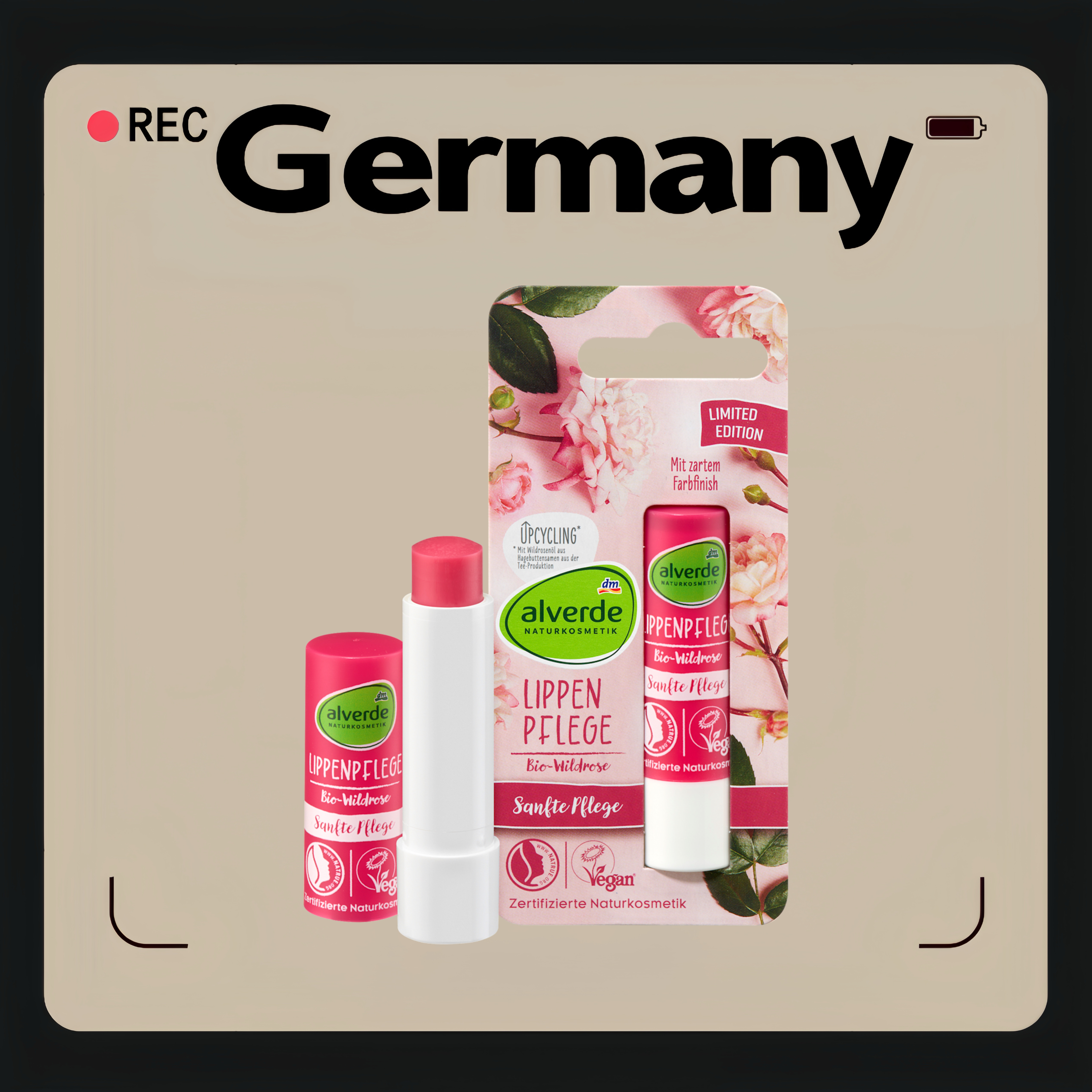 德国代购【全场满300包邮】alverde野蔷薇唇膏4.8g