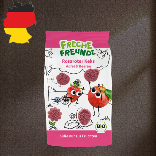 德国代购满300包邮Freche Freunde3岁+有机苹果树莓宝宝曲奇100g