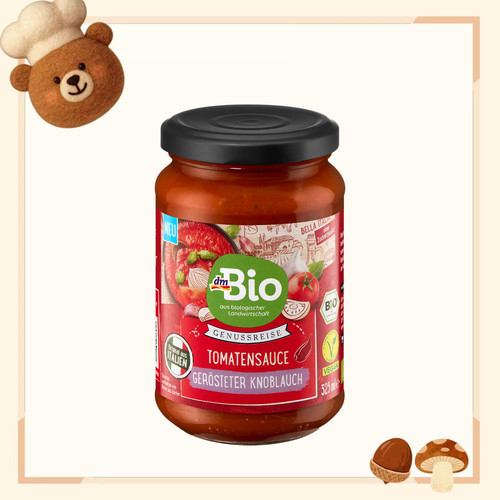 德国代购【满300包邮】dmBio有机无麸质烤蒜意大利面番茄酱325ml