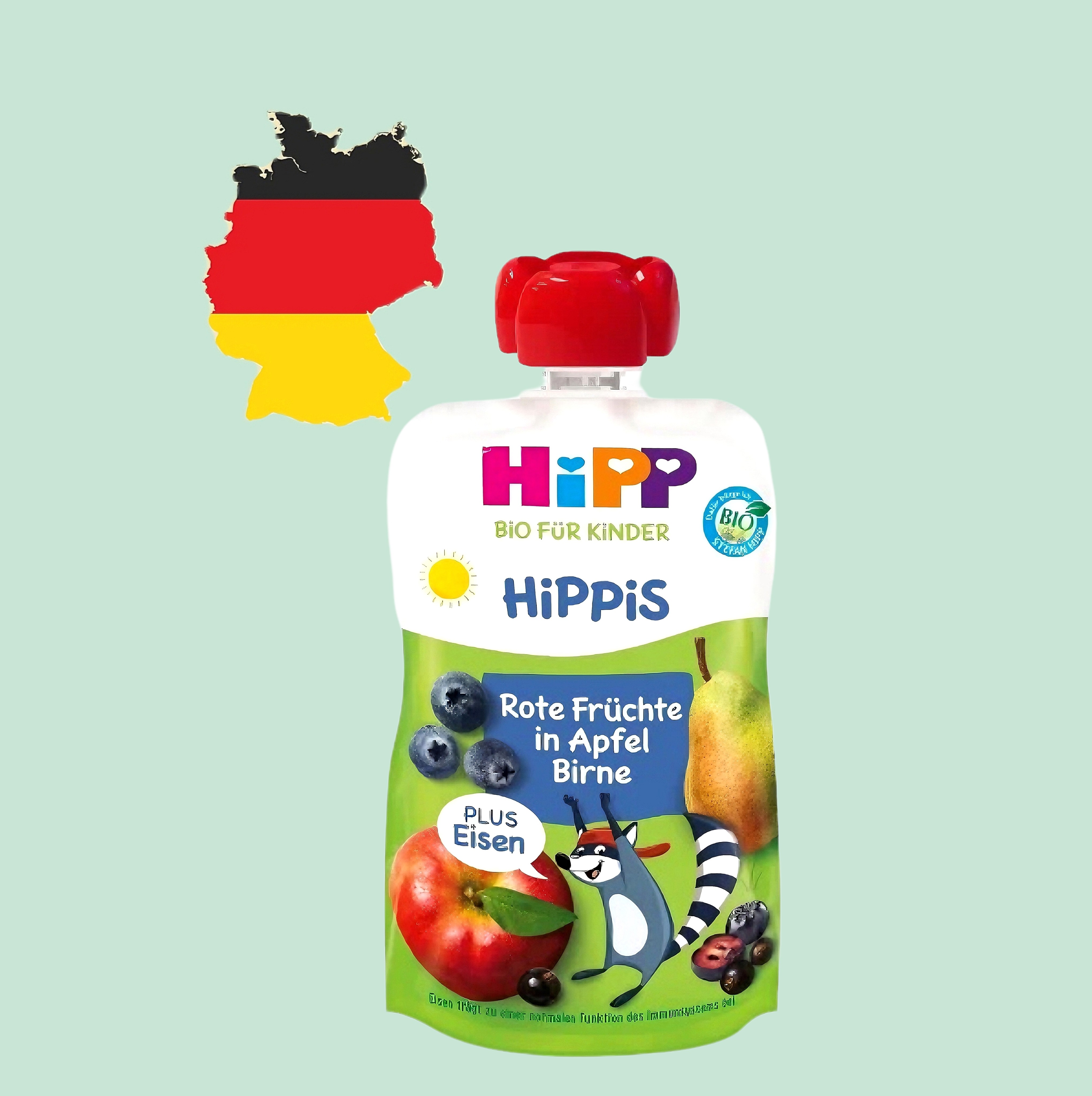 德国代购【满300包邮】hipp喜宝1岁蓝莓黑醋栗苹果梨加铁果泥100g