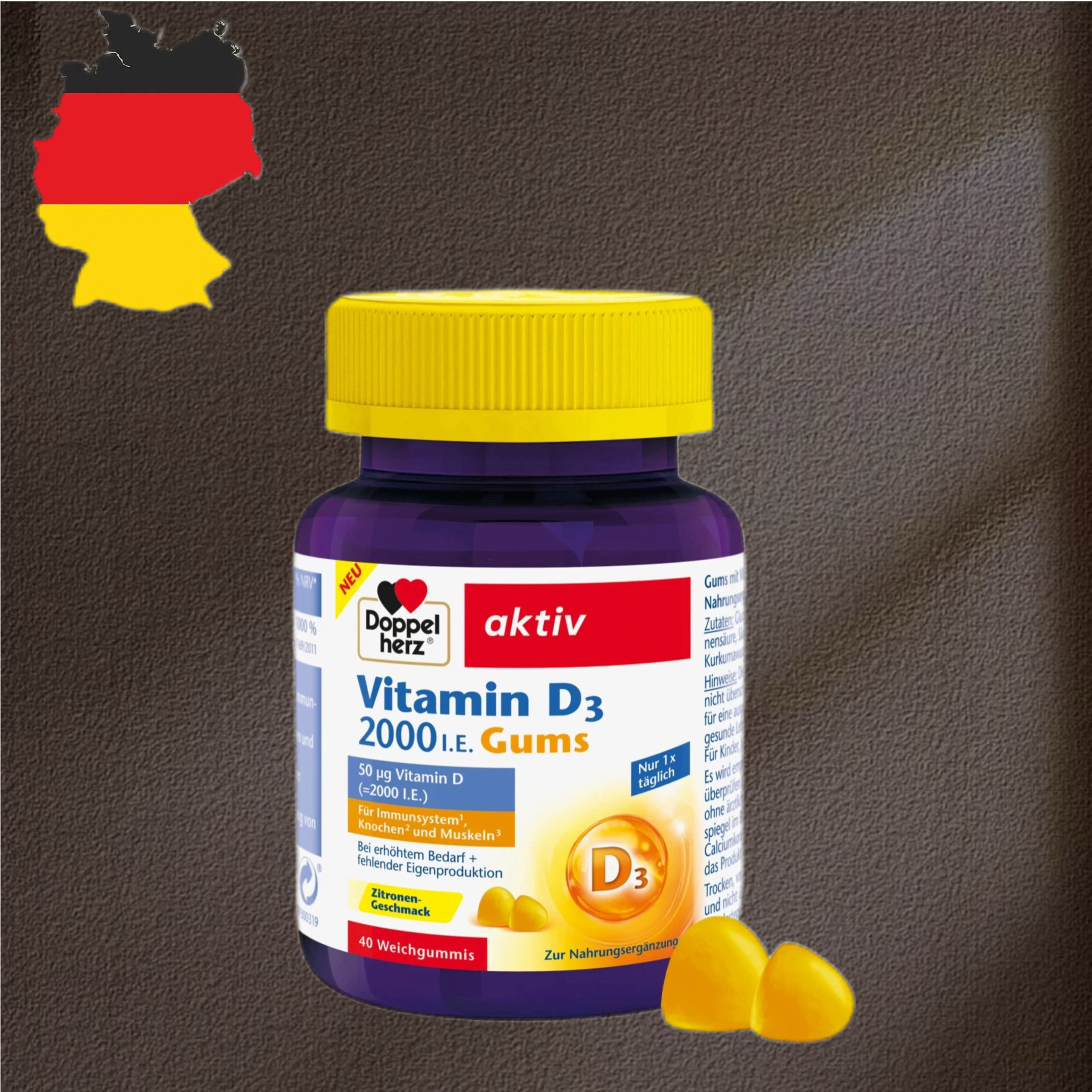 德国代购【全场满300包邮】Doppelherz双心维生素D3软糖30粒