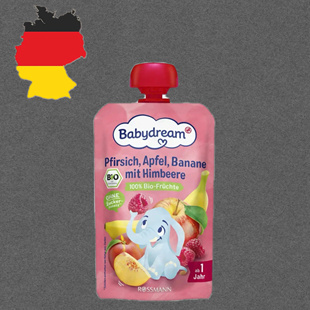 德国代购满300包邮Babydream1岁+有机苹果桃子香蕉树莓果泥100g