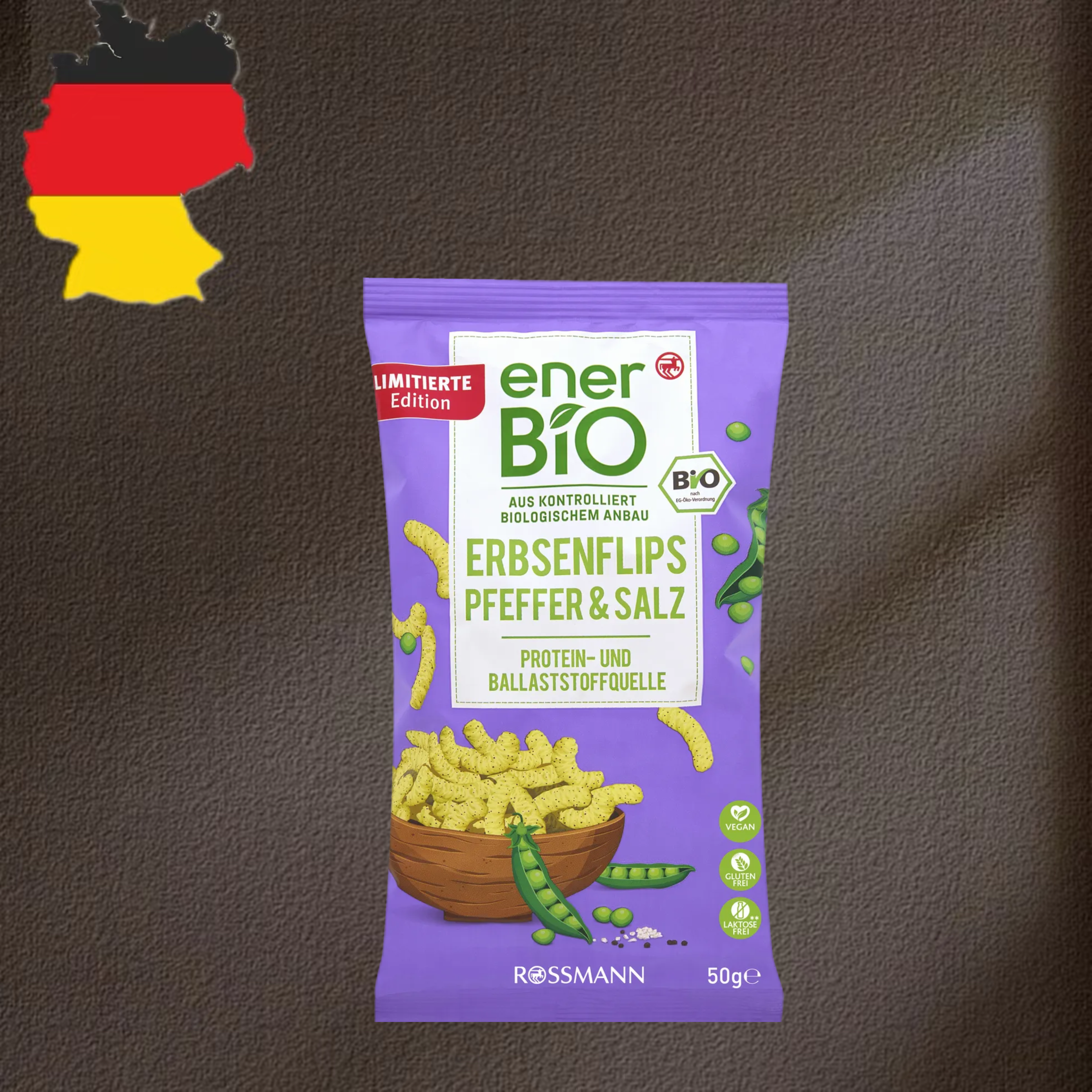 德国代购【全场满300包邮】ener Bio有机胡椒盐豌豆脆片50g