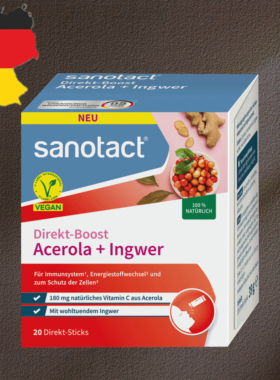 德国代购【全场300包邮】sanotact针叶樱桃生姜直饮条20条，39g