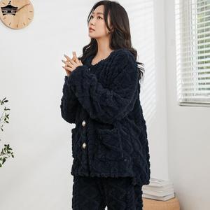 加厚加绒法兰绒睡衣加肥加大码胖mm珊瑚绒家居服200斤秋冬女300斤