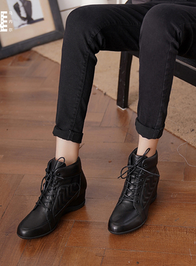 马内尔靴子女冬季新款黑色通勤坡跟增高显瘦防滑百搭短靴GD29021