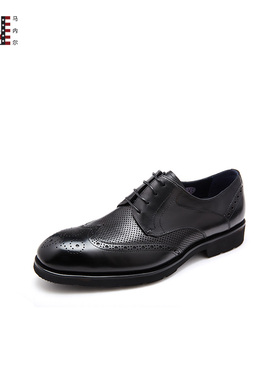 马内尔新款春季男鞋商场同款系带商务正装德比镂空皮鞋M03071