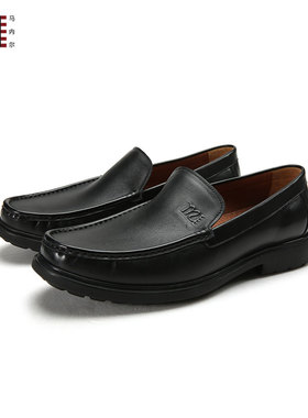 MARTNIEL/马内尔男鞋黑色一脚蹬真皮乐福鞋商务休闲防滑豆豆鞋