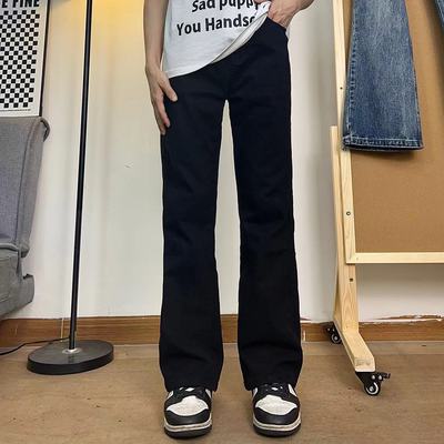 Vibe美式高街黑色微喇裤显高显瘦百搭休闲男女同款高腰牛仔裤D11