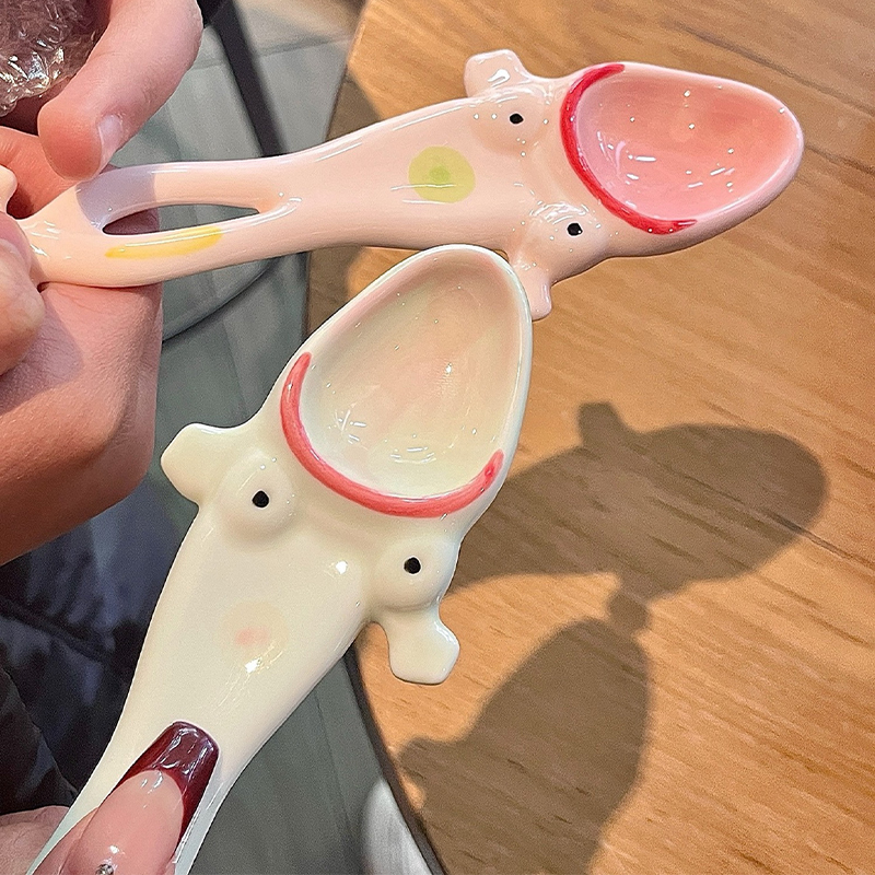 青蛙勺子陶瓷长柄家用调羹高颜值
