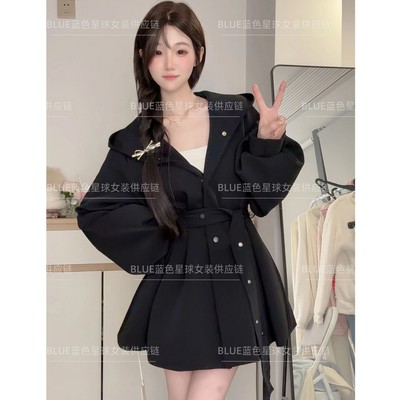 BLUE蓝色星球女装春款风衣外套女显瘦灯笼袖外套女小个子大衣爆款
