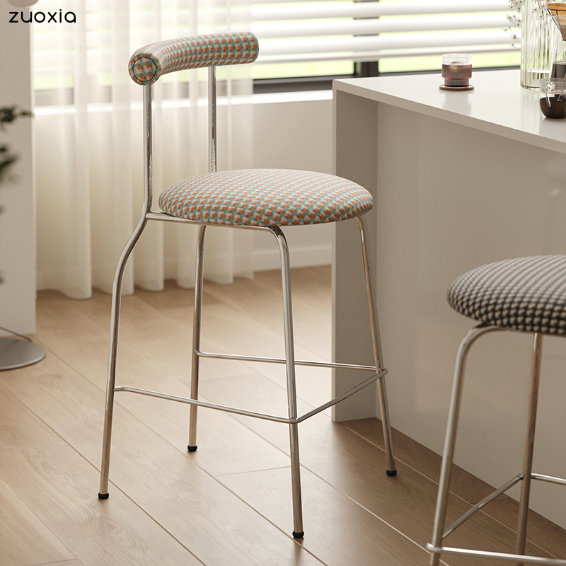 左下北欧吧台椅子家用复古高脚凳酒吧前台高脚椅现代简约餐椅台凳