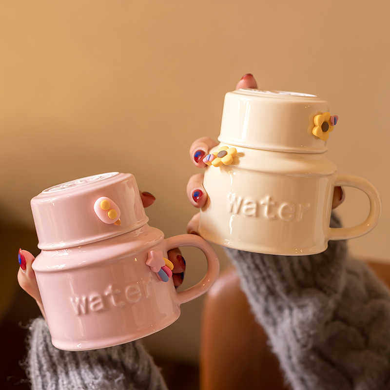 ins大容量陶瓷杯子女生高颜值情侣水壶马克杯带盖勺办公室咖啡杯