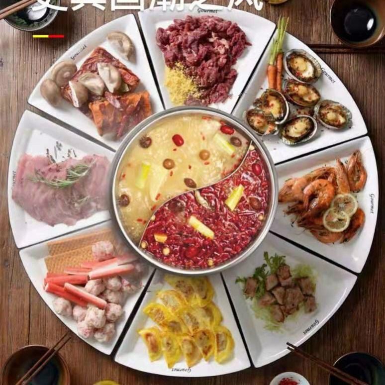 网红菜盘子家用陶瓷圆桌团圆套装拼盘餐具组合聚餐扇形盘