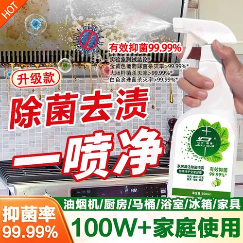 家居清洁除菌喷雾冰箱清洁剂去除异味免水洗家用多功能清洁剂