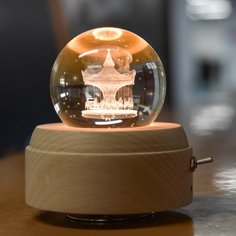 旋转木马音乐盒水晶球鸟之诗八音盒摆件天空之城男孩女孩生日礼物