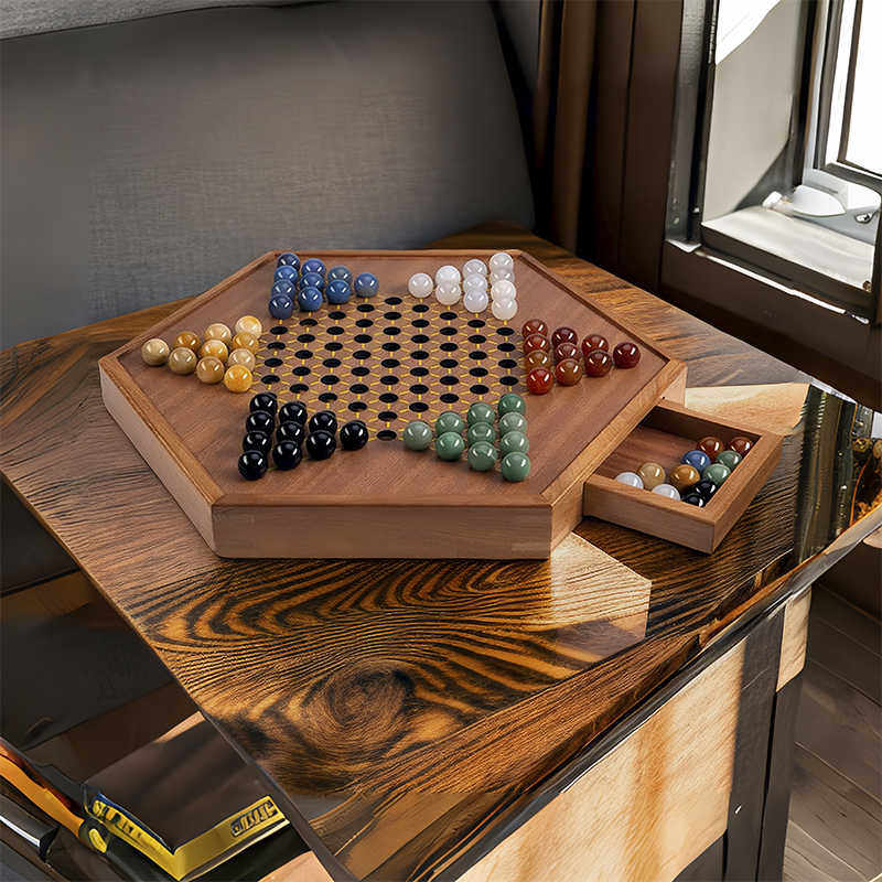 跳棋高档玛瑙玻璃球大人版老式加大码儿童益智木质棋盘亲子跳跳棋