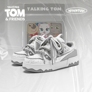 汤姆猫鞋子男鞋板鞋男款2025新款男生休闲面包鞋厚底涂鸦小白潮鞋