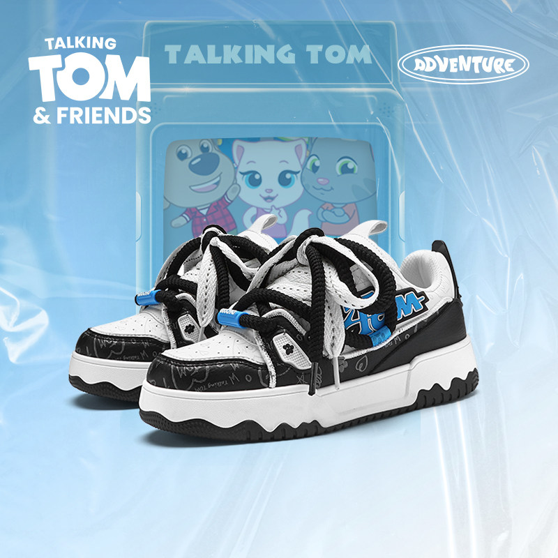 汤姆猫鞋子男鞋板鞋男款2026新款男生黑白涂鸦休闲鞋复古面包潮鞋