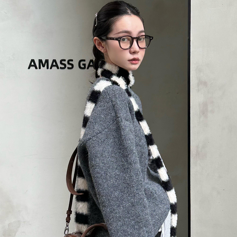 韩系仿貂毛条纹细窄长条y2k毛绒围巾女小众设计腊肠百搭装饰围脖