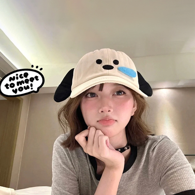 白色可爱瞌睡小狗棒球帽女显脸小