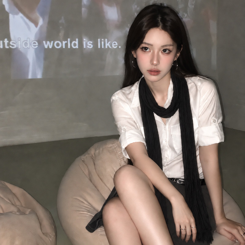 黑色棉麻细围巾薄款女款2026新款