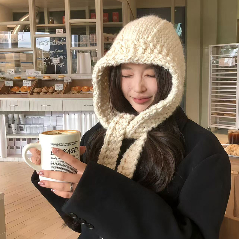 含羊毛手工针织白色帽子女2025新款秋冬韩系加厚防寒保暖毛线帽