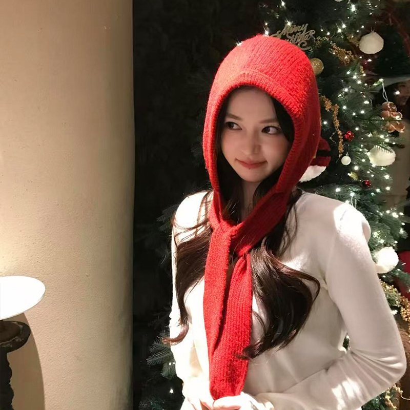 圣诞节新年红色巴拉克拉法帽女