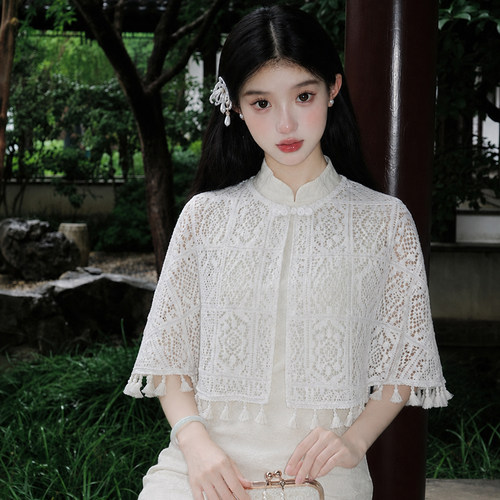 民国风白色旗袍披肩女云肩小坎肩