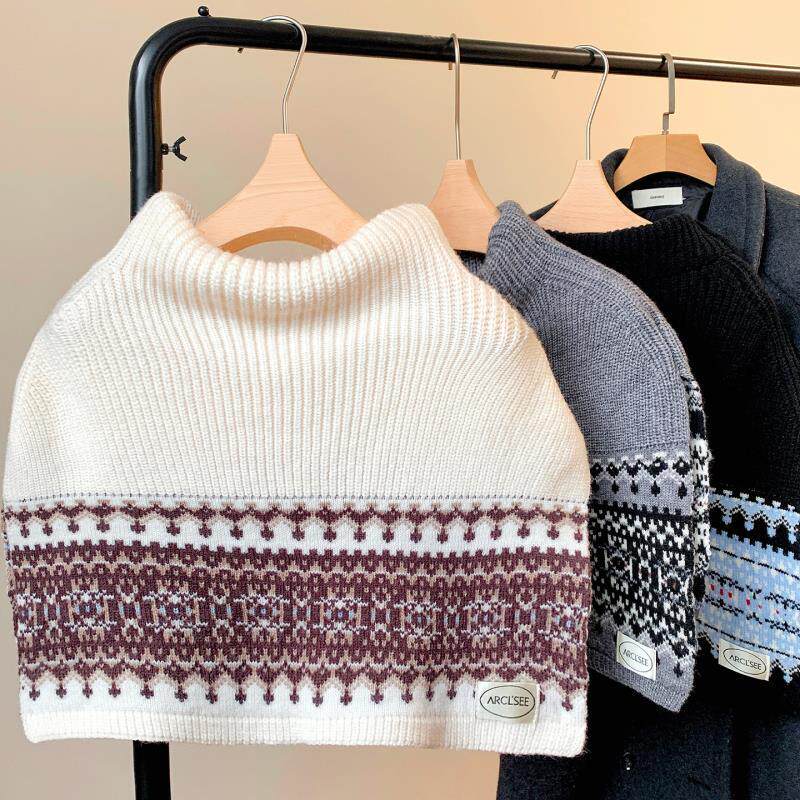 费尔岛高领套头披肩围巾女士秋冬外搭两用高级感防寒针织保暖围脖