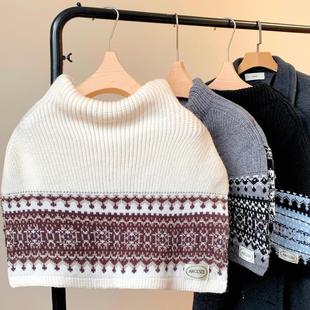 费尔岛高领套头披肩围巾女士秋冬外搭两用高级感防寒针织保暖围脖