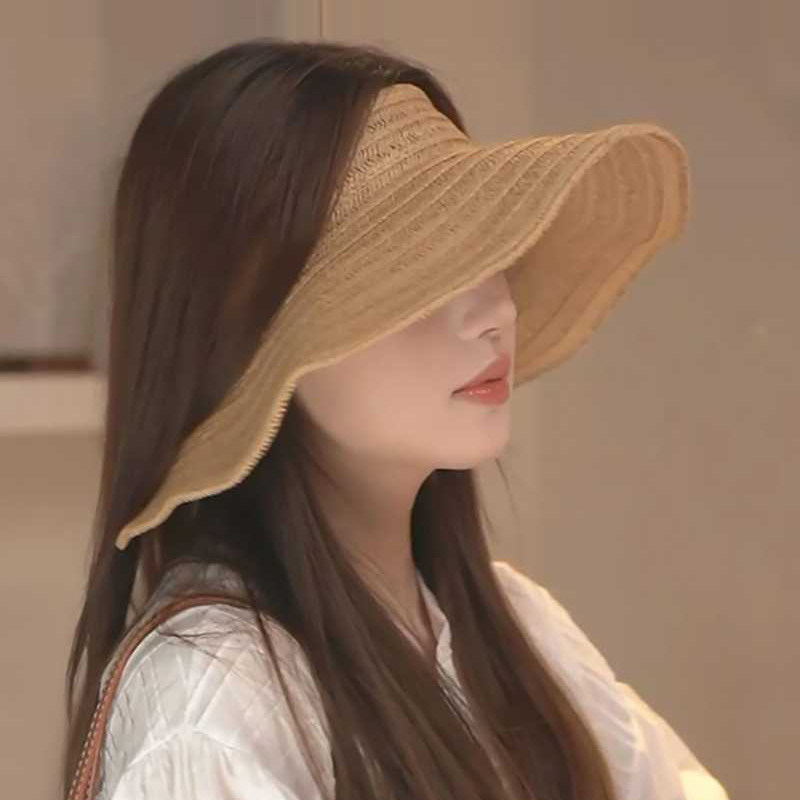 日系大檐空顶草帽女2026新款草编可折叠遮阳帽沙滩度假太阳帽子