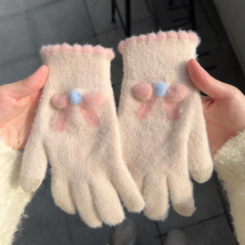 可触屏手套女2025年冬季可爱蝴蝶