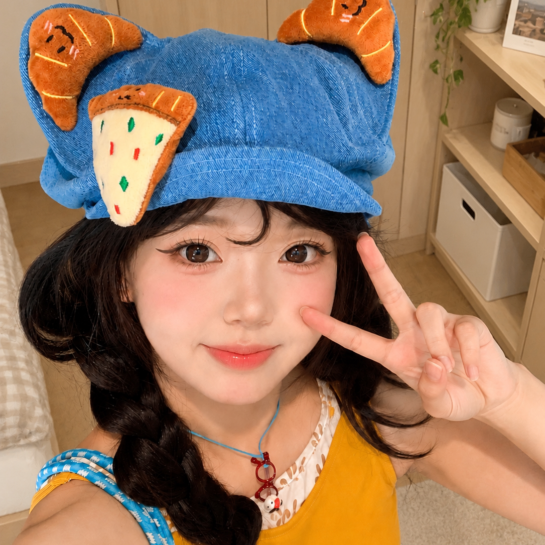 可爱猫耳朵贝雷帽子女款显脸小