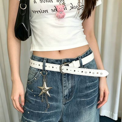 白色Y2K水钻辣妹风女款腰带皮带