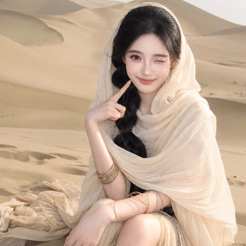 西北民族风米白色头巾防晒披肩女