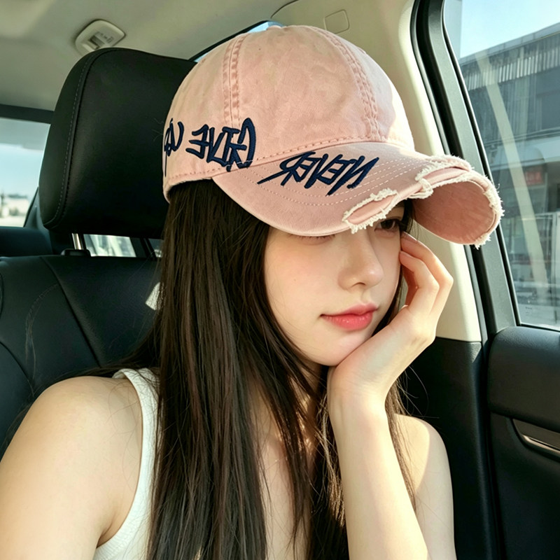 粉色刺绣字母鸭舌帽女2026新款加深宽帽檐遮阳防晒大头围棒球帽子