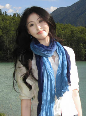 森系复古民族风围巾川西废土风头巾扎染褶皱披肩外搭2026新款丝巾