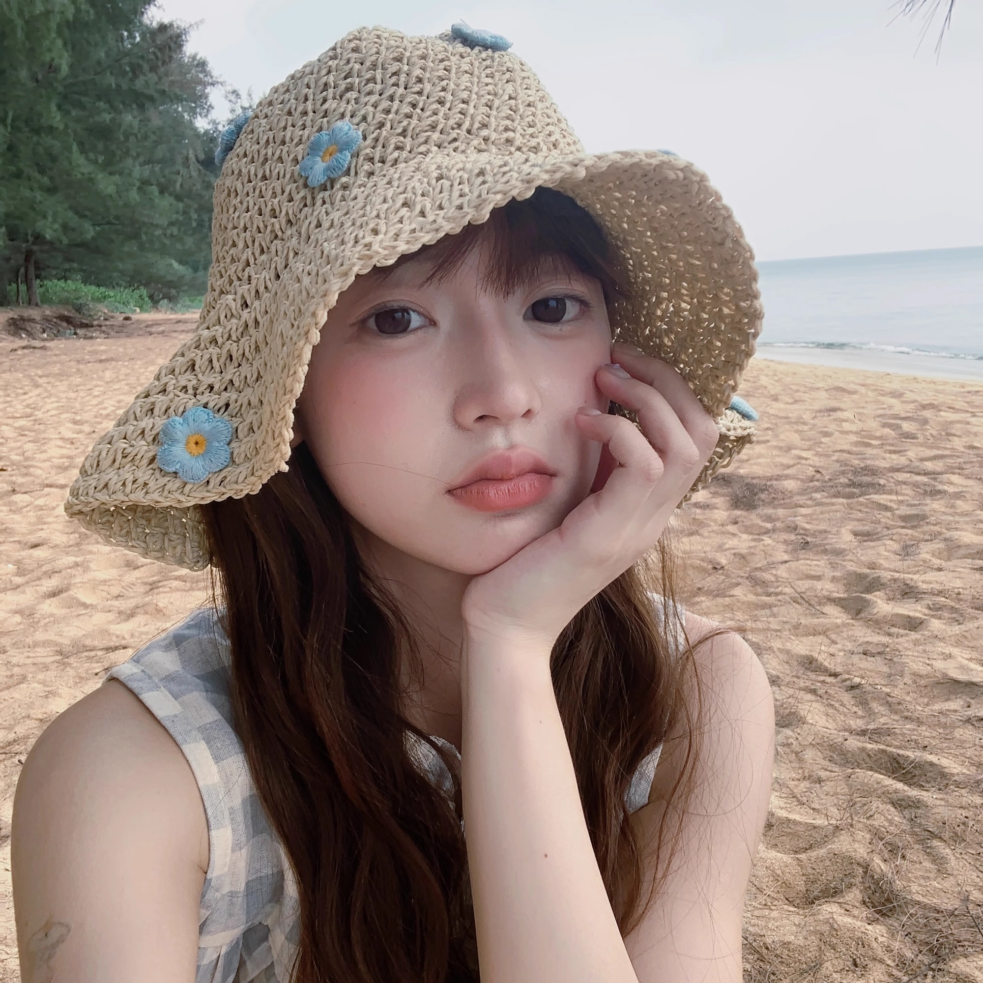 夏季防晒遮阳草帽女款2025新款海边沙滩帽草编田园风森系太阳帽子