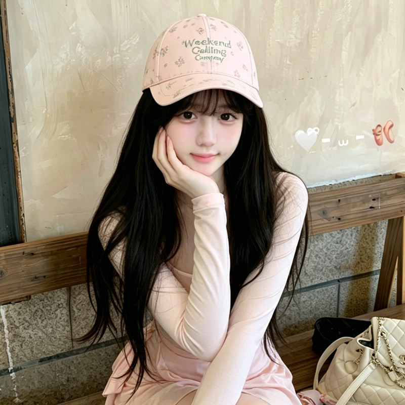 粉色碎花棒球帽子女款2026新款春夏大头围显脸小鸭舌帽防晒遮阳帽