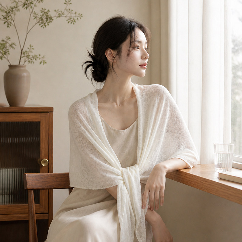 韩系披肩外搭女2026新款冰丝亚麻三角巾夏季防晒针织围巾旗袍披肩