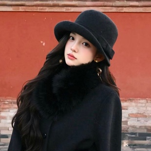 民国风复古礼帽女秋冬新款显脸小法式气质千金盆帽赫本风渔夫帽子