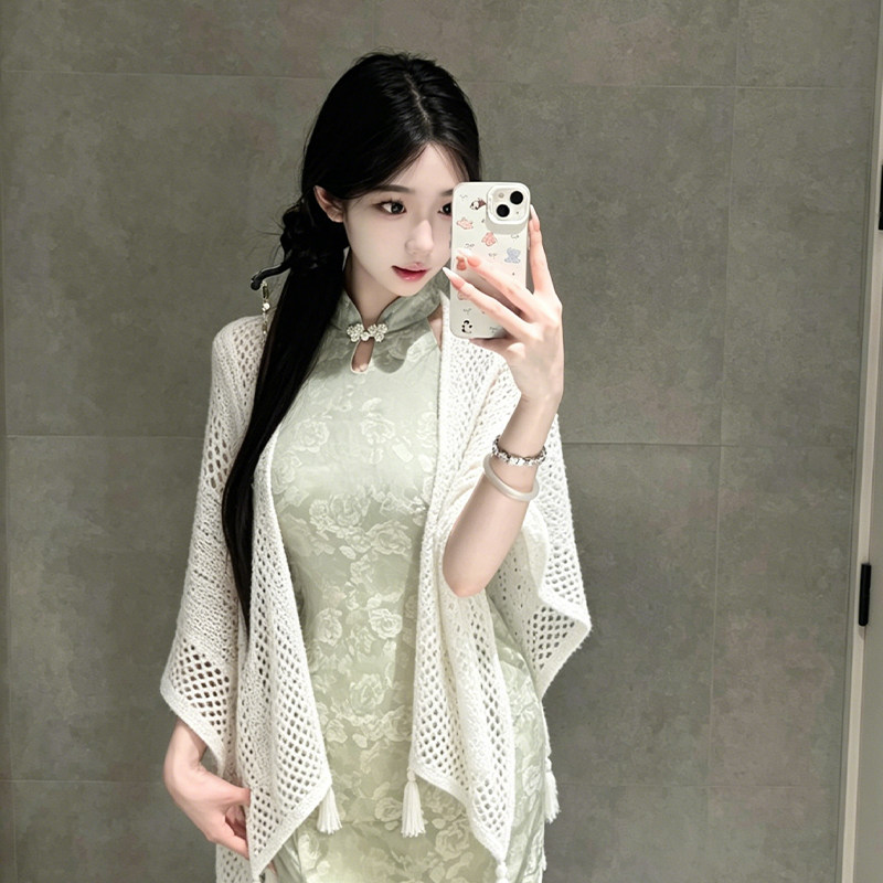 旗袍披肩外搭女2026新款高级感春夏针织薄款百搭流苏温柔开衫